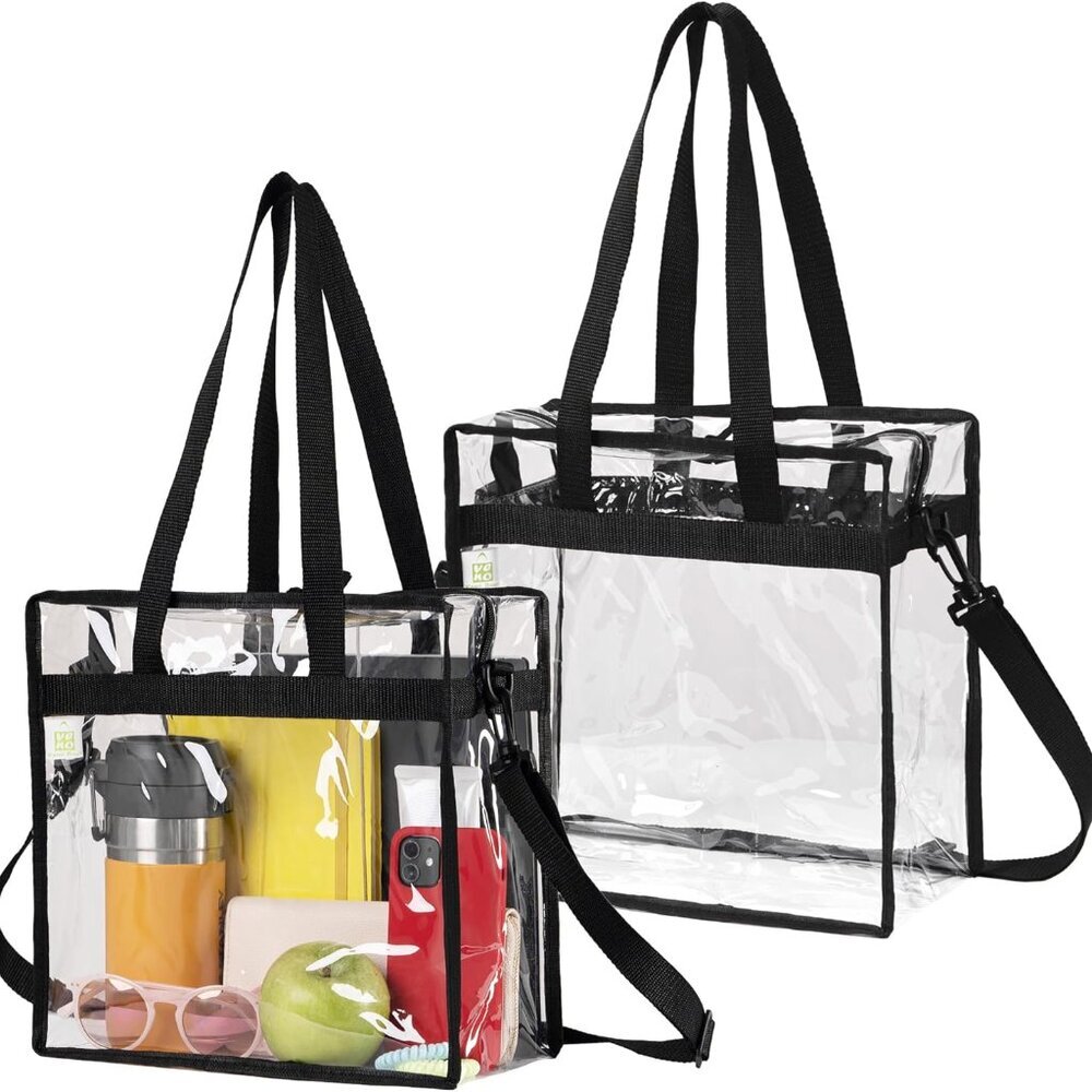 2 Pack Clear Bag for Stadium Events Approved, 12x6x12 Large Beach Tote Bags Tran